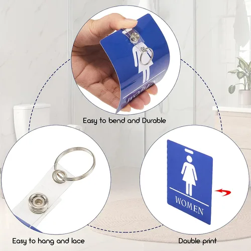 Miniatura 3 de Gersoniel - 6 pase de baño con llaveros de 3.15 x 4 pulgadas para aulas y baños, etiqueta para lugares públicos de negocios