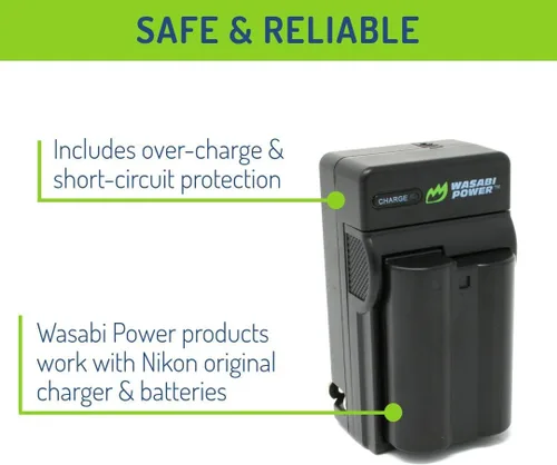 Miniatura 4 de Wasabi Power Batería (paquete de 2) y cargador para Nikon EN-EL15 y Nikon D500, D600, D610, D750, D780, D800, D800E, D810, D810A, D850, D7000