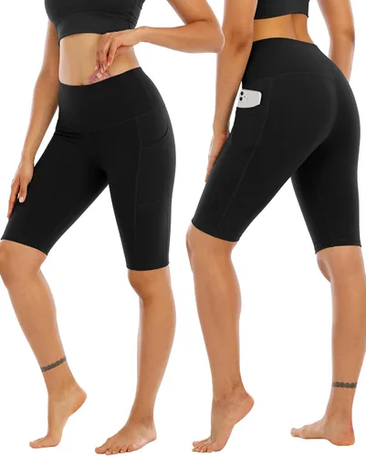 Miniatura 2 de WHOUARE Paquete de 4 pantalones cortos de yoga con bolsillos para mujer, cintura alta, atléticos, correr, entrenamiento, gimnasio, control de abdomen