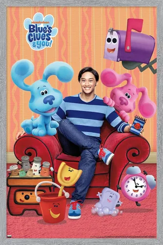 Miniatura 18 de Nickelodeon Blue's Clues - Póster de pared grupal, 22.4 pulgadas de largo x 14.7 pulgadas de ancho, versión enmarcada de madera de granero