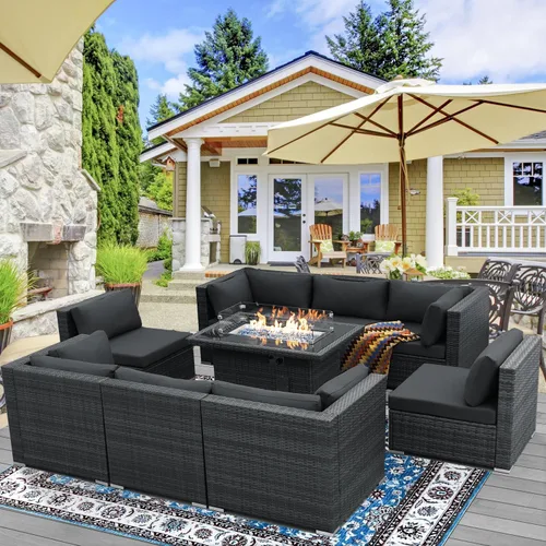 Miniatura 11 de NICESOUL Juego de muebles de patio modernos y extra grandes de 7 piezas con hoguera, cómodos juegos modulares para 6 personas para exteriores, sofá