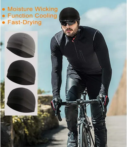 Miniatura 2 de 3 Pack Cooling Skull Cap Helmet Liner Sweat Wicking Cycling Running Hat for Men Women