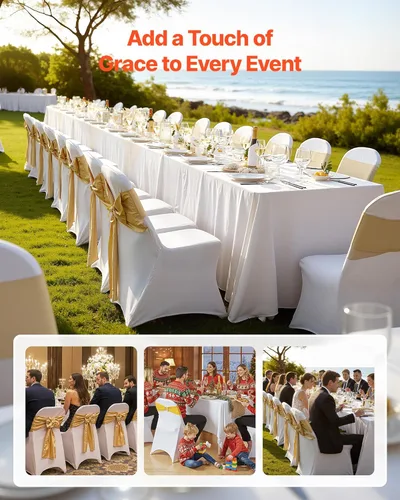 Miniatura 23 de VEVOR 150 fundas blancas para sillas de poliéster y elastano, fundas elásticas para bodas, fiestas, comedor, banquetes, sin pinzas, 150