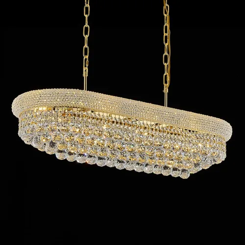 Miniatura 15 de Candelabros rectangulares de cristal para comedor, 10 luces de altura ajustable, lámpara de techo ovalada de cristal para isla de cocina, acabado