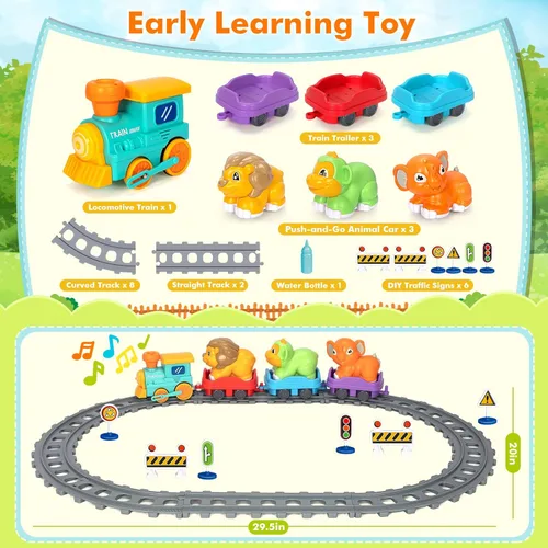 Miniatura 2 de Juego de tren eléctrico para niños pequeños, juguetes realistas de tren de vapor para niños con vías, juguetes de animales para niños pequeños de 1