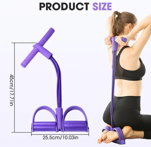 Miniatura 6 de Bandas de resistencia con asas, 21 bandas de resistencia de fitness, 4 tubos de pedal de tobillo bandas de estiramiento para entrenamientos de Rojo