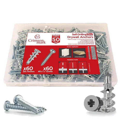 Miniatura 15 de CrimsonMark Juego de 120 piezas de anclajes y tornillos autoperforantes #8 para paneles de yeso #8 x 1-1/4" - Magníficos anclajes de pared
