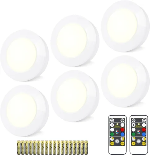 Luces LED inalámbricas de disco con control remoto (paquete de 6), luces para debajo del gabinete, luz que cambia de color, luz regulable para