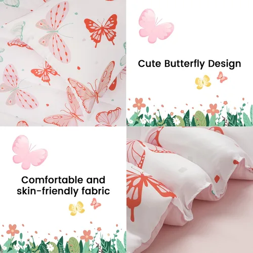 Miniatura 5 de david's kids Juego de ropa de cama de 4 piezas para niños pequeños - Juego de ropa de cama suave y transpirable para niñas, incluye edredón