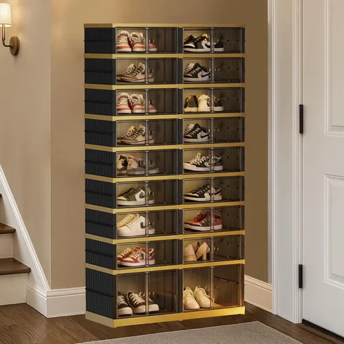 Miniatura 14 de SYNCVIBE Zapatero plegable de 6 niveles con estante de plástico, 12 pares de contenedores de almacenamiento de zapatos colapsables, grandes cajas