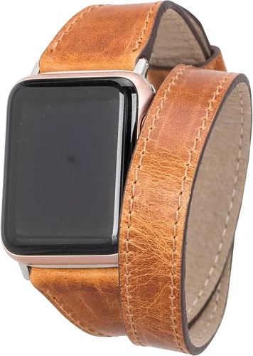 Miniatura 4 de VENOULT Double Tour - Correa de piel auténtica para Apple Watch para mujer, correa de cuero genuino de grano completo para iWatch de 1.929 in, 1.772