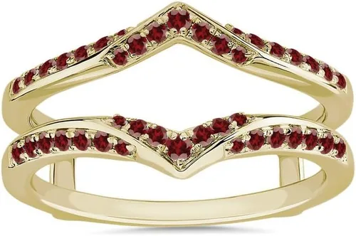 Miniatura 11 de Red Garnet - Anillo de refuerzo en forma de V para mujer, acabado en oro de 14 quilates, anillo de aniversario