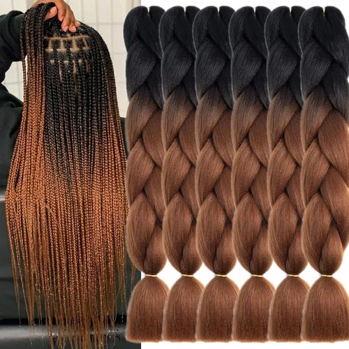 Miniatura 22 de 3 paquetes de extensiones de cabello sintético para trenzar de color negro a azul, tamaño jumbo ombré, de 24 pulgadas o trenzas de ganchillo