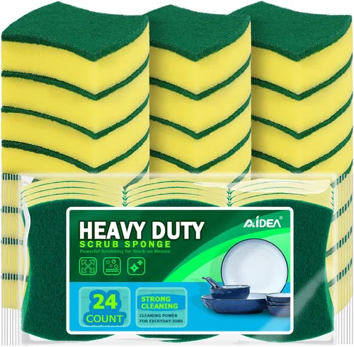 Miniatura 8 de AIDEA Esponjas de cocina, paquete de 24 esponjas de platos resistentes, esponja de limpieza para el hogar y la cocina, suministros de limpieza sin