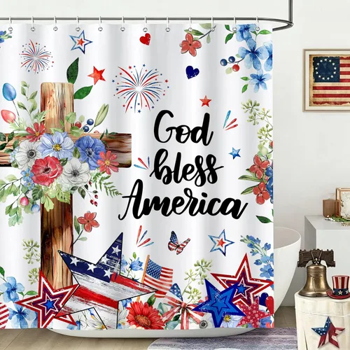Miniatura 12 de Juego de cortinas de ducha navideñas con acebo, cortinas de ducha impermeables de Navidad, cortinas de baño de tela con 12 ganchos para decoración