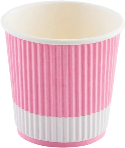 Miniatura 5 de Taza de café de papel rosa claro de 4 onzas con pared ondulada - Restaurantware