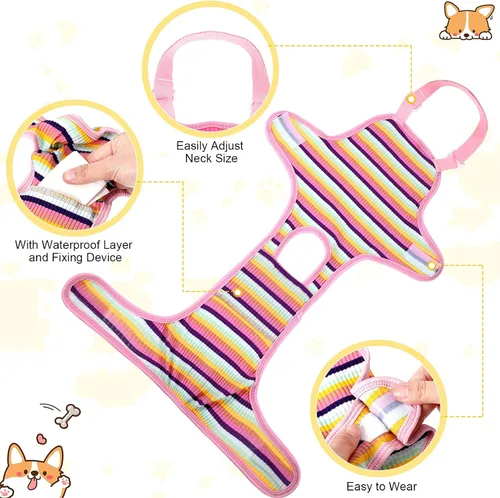 Miniatura 6 de Nuanchu 3 piezas de pañales sanitarios para perras hembras con tirantes ajustables, pañales lavables y reutilizables para perros pequeños, medianos