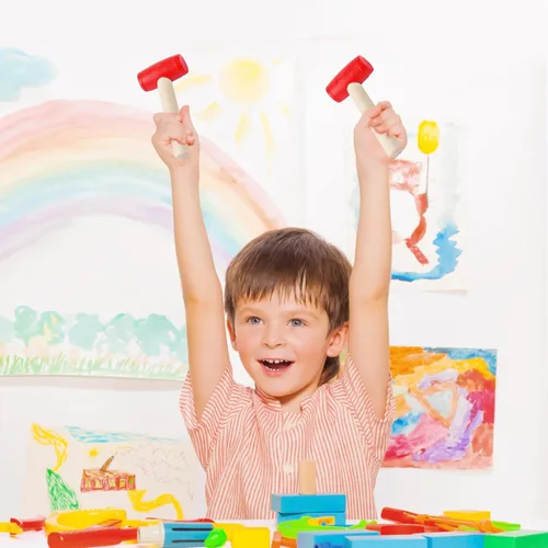 Miniatura 5 de Martillo de juguete de simulación de martillos de madera de plástico para niños pequeños, herramientas de mantenimiento portátiles para niños