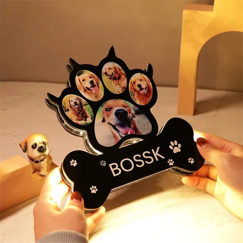 Miniatura 15 de Lámpara de fotos personalizada con 5 imágenes, luz LED para dormitorio, noche 3D, Navidad, cumpleaños, hueso, 8 pulgadas