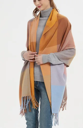 Miniatura 2 de Wander Agio - Bufanda larga y a la moda para mujer, diseño a cuadros, cálida, chal para invierno
