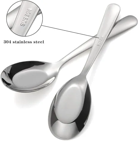 Miniatura 2 de Cucharas de sopa de acero inoxidable Juego de 12 cucharas de cena de mango largo, cuchara de sopa asiática plateada para Ramen Thai Miso