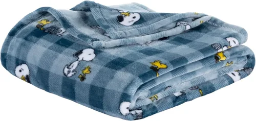 Miniatura 18 de Berkshire Blanket Peanuts® VelvetLoft® Manta de Felpa con el Tierno Personaje Snoopy, Peanuts Snoopy Everyday Buffalo Plaid Navy Tonal, Manta 55