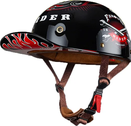 Miniatura 10 de Casco de motocicleta de estilo alemán abierto para hombres y mujeres, casco retro de béisbol, certificado por DOT, con protección solar, casco