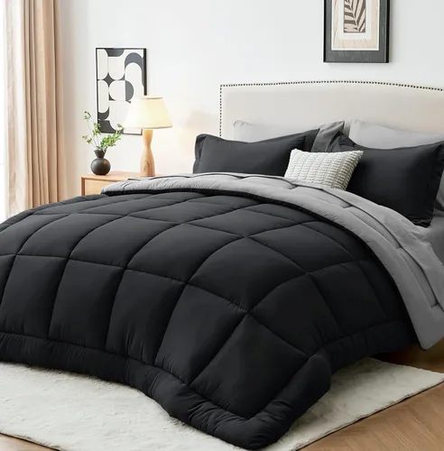 Miniatura 23 de Sasttie Juego de edredón tamaño individual, 5 piezas de cama reversible en una bolsa, juego completo de ropa de cama que incluye edredón, sábana