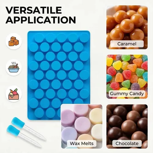Miniatura 3 de Moldes redondos para caramelos de gomitas, 220 moldes de silicona para caramelos con 2 cuentagotas para caramelos duros, gomitas, caramelos