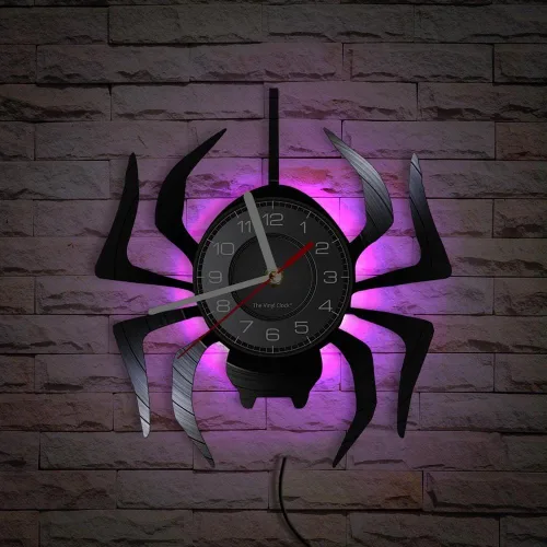 Miniatura 2 de Reloj de pared LED de araña negra de 12 pulgadas con 7 colores cambiantes, tarántula silenciosa, cuarzo, sin tictac, reloj de pared, moderno