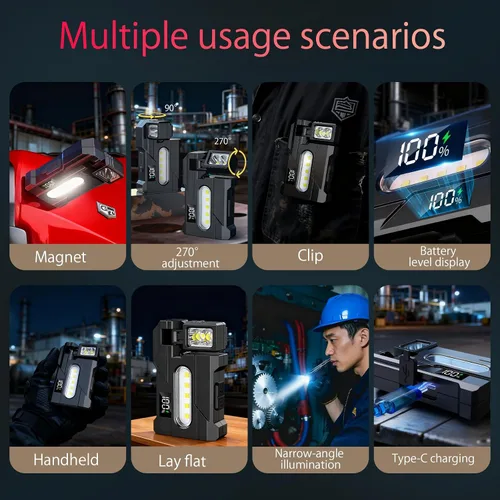 Miniatura 3 de Linterna EDC recargable, llavero magnético de rotación de 270°, mini linternas planas portátiles de 400 lúmenes, IP65 impermeable llavero