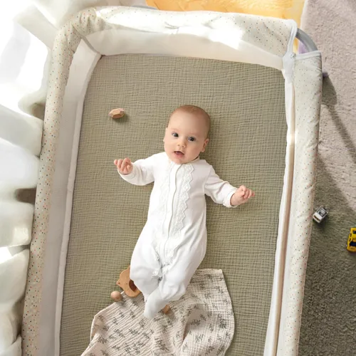 Miniatura 126 de lulumoon Sábanas de muselina para moisés para bebé: sábanas ajustables suaves para moisés de cabecera para niños y niñas Oliva y Crema