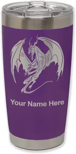 Miniatura 14 de LaserGram Vaso aislado al vacío de 20 onzas, dragón, grabado personalizado incluido (negro)