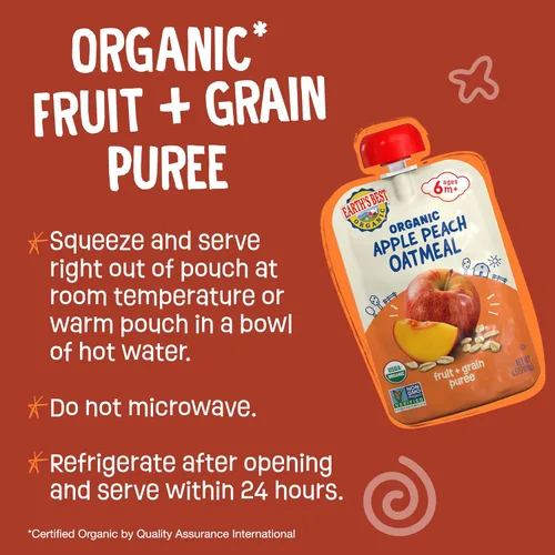 Miniatura 3 de Earth's Best Bolsas orgánicas de alimentos para bebés, puré de frutas y granos para bebés de 6 meses en adelante, puré de manzana orgánica