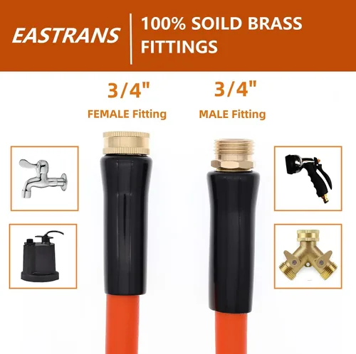 Miniatura 3 de EASTRANS Manguera de jardín corta de 15 pies x 5/8 pulgadas, manguera de agua naranja resistente con conector de latón macizo de 3/4 pulgadas