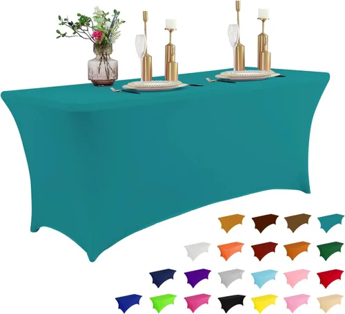 Miniatura 36 de IVAPUPU Paquete de 2 Manteles de Mesa de 6 Pies para Mesa Rectangular Ajustados para Eventos Elásticos Azul Niebla Cubiertas de Mesa Lavables Azul