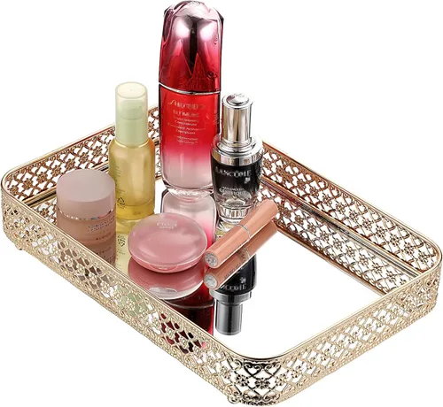 Miniatura 8 de ELLDOO - Bandeja para perfumes y maquillaje con hueco tallado, organizador de joyas y baratijas de vidrio y metal para cómoda y encimera de baño