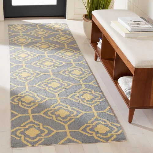 SAFAVIEH Four Seasons Collection FRS233F FRS233F - Alfombra de pasillo floral con gancho a mano, 2 pies 3 pulgadas x 8 pies, color gris y dorado