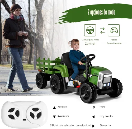 Miniatura 5 de Costzon Tractor de paseo con remolque desmontable, vehículos eléctricos para niños con cargador de tierra de cambio de 3 marchas, diseño inalámbrico