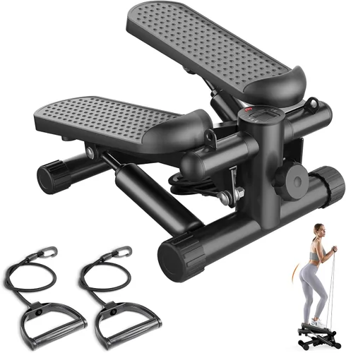 Sweetcrispy Mini Escalones con Bandas de Resistencia para Ejercicio en Casa, Máquina de Ejercicio de Escalón con Giro Portátil para Entrenamiento de