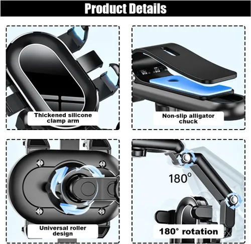 Miniatura 3 de Soporte para teléfono para visera solar, multifuncional, ajustable, espejo retrovisor, soporte para teléfono celular para coche, hogar, cocina, Negro