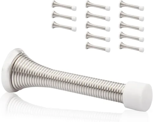 Miniatura 28 de Paquete de 18 topes de resorte para puerta, color blanco, topes flexibles de 3-1/4 pulgadas con puntas de parachoques de goma blanca