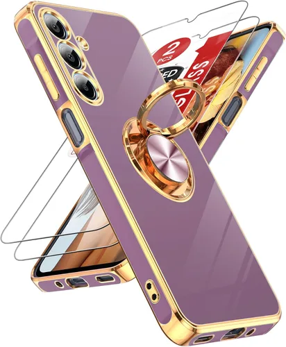 Miniatura 57 de LeYi Funda para Samsung Galaxy S22 Ultra con soporte de anillo giratorio de 360°, soporte magnético, chapado en oro rosa, borde protector para Negro