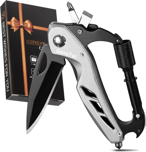 Miniatura 8 de Mosquetón multiherramienta con cuchillo de bolsillo, abrebotellas, rompevanas, destornilladores, equipo de supervivencia táctico EDC para acampar