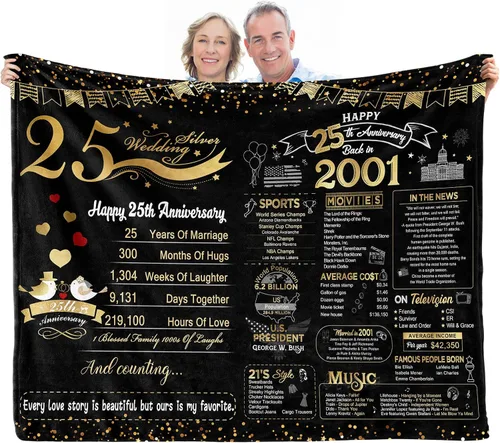 elseven Regalo de boda de 25 aniversario para ella, 25 aniversario para parejas, esposa, marido, mejor manta de regalo de aniversario, manta de 60 x