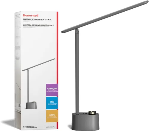 Honeywell Lámpara de escritorio LED mejorada - H01 Pro Sunturalux™ Luz de escritorio plegable con puerto de carga USB A+C, lámpara de mesa regulable