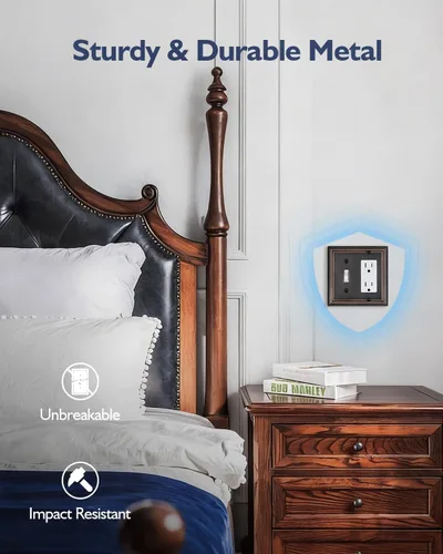Miniatura 3 de Placa de pared combinada de metal, 1 palanca/1 decorador, cubiertas de enchufe para interruptores, bronce envejecido decorativo, 2 segmentos, 1