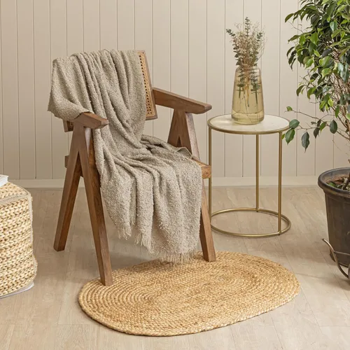 Miniatura 3 de HOMEMONDE Alfombra reversible ovalada de yute – Fibra natural tejida a mano – Alfombras trenzadas estilo granja para entrada, puerta delantera