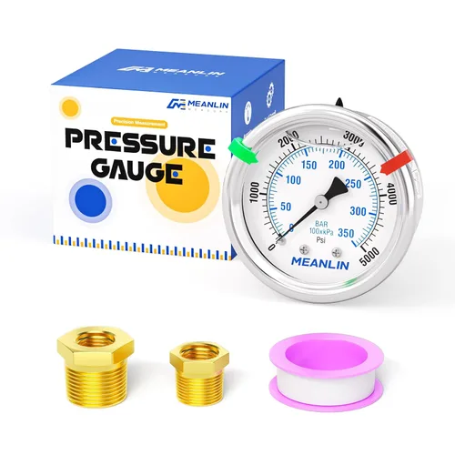 Miniatura 19 de MEANLIN MEASURE Medidor de presión de acero inoxidable con relleno de líquido bajo de 0 ~ 15 psi, esfera de cara NPT de 2 pulgadas para agua