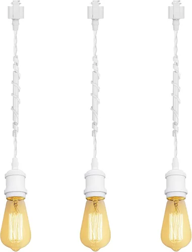 Miniatura 48 de Kiven 3 luces H System Track Mini colgante, soporte de lámpara con acabado negro perla, kit de luces de riel, colgante de rosa, tela trenzada
